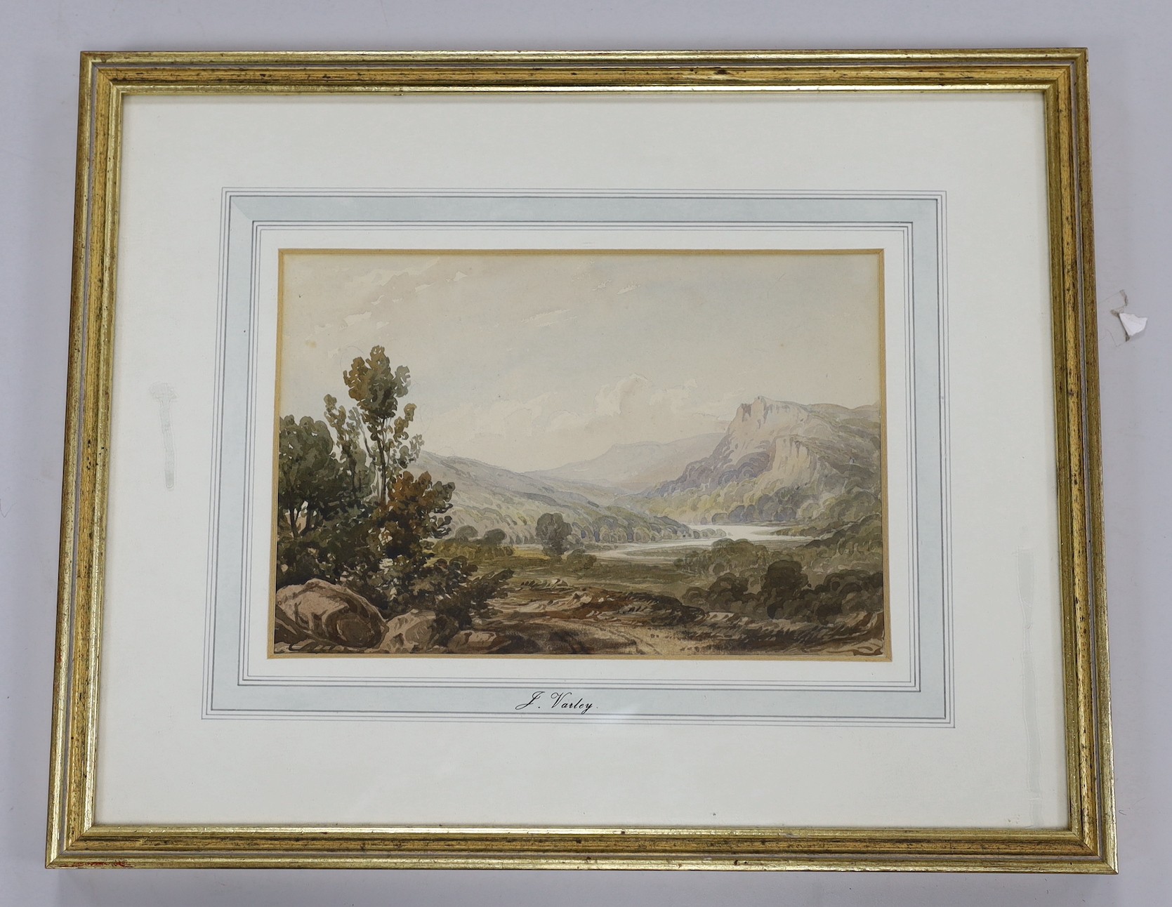 John Varley (1778-1842), watercolour, Mountainous landscape, 16 x 24cm